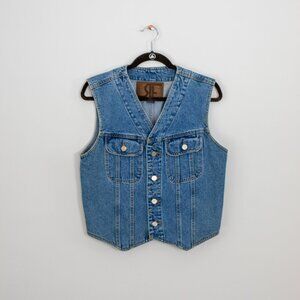 Vintage 90s Denim Vest Large Blue Western Rafaella RF Sport